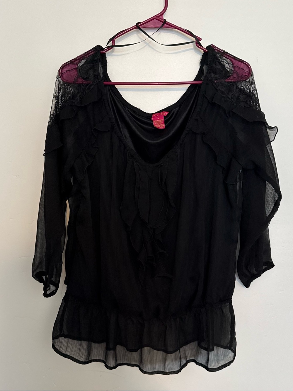 Sunny Leigh Black Ruffled Lace Shoulder Blouse